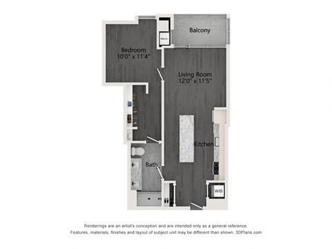 Floor plan for 1 bed, 1 bath, 780 sqft